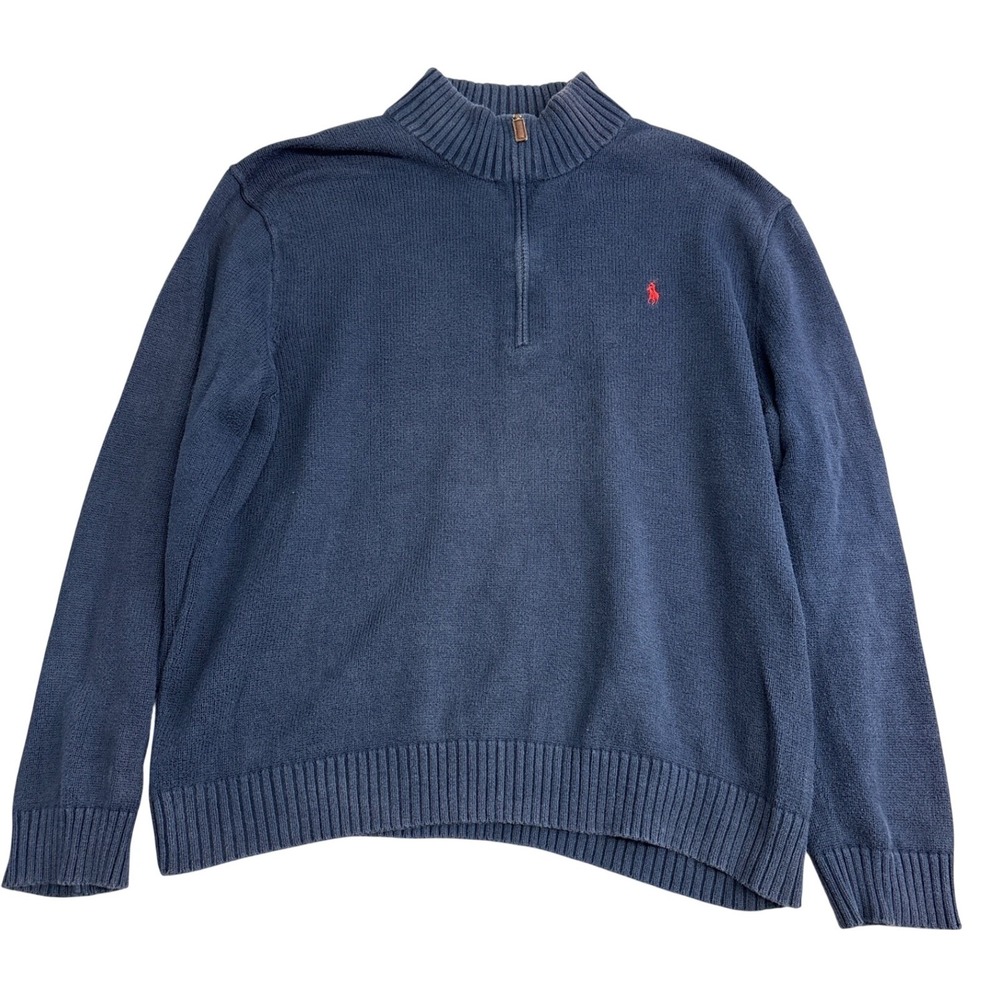 Polo Ralph Lauren Mens XXL Navy Blue Quarter Zip Knit Sweater Red Pony Logo